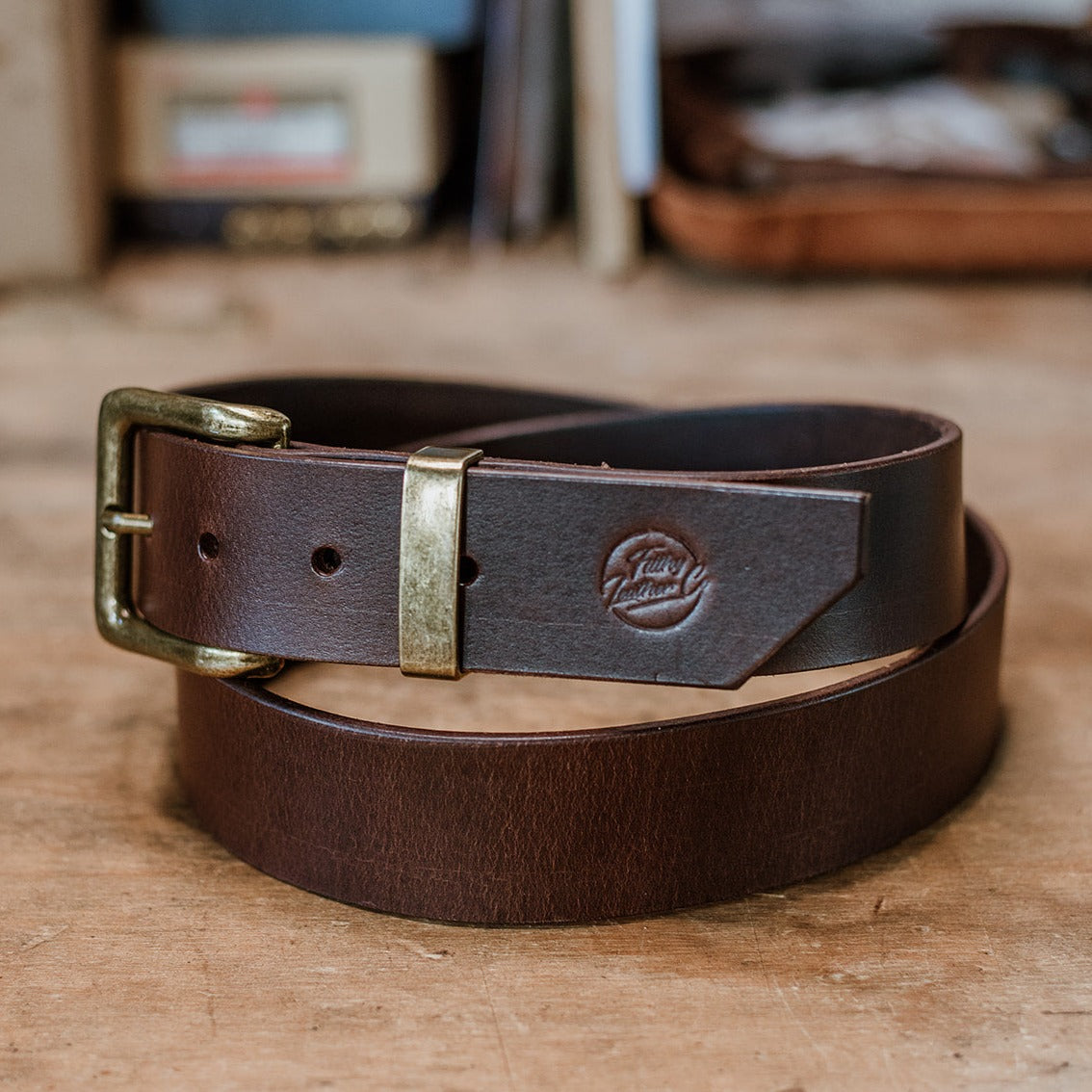 brown leather belt